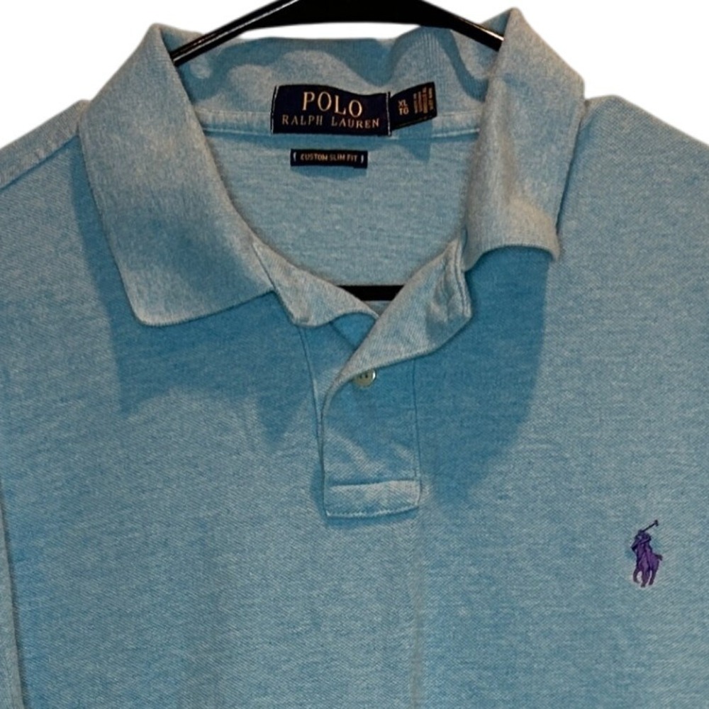 Polo Ralph Lauren XL Heather Blue Custom Slim Fit‎ Short Sleeve Polo Shirt